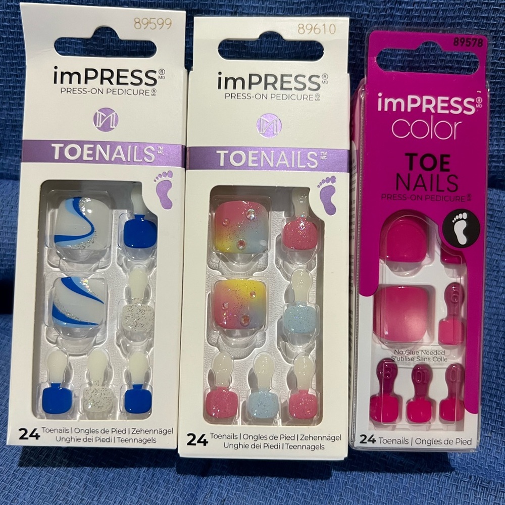 Press on toenails three packages with 24 nails per package